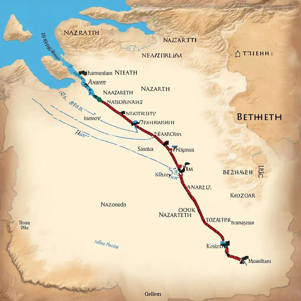 Map of Journey from Nazareth to Bethlehem