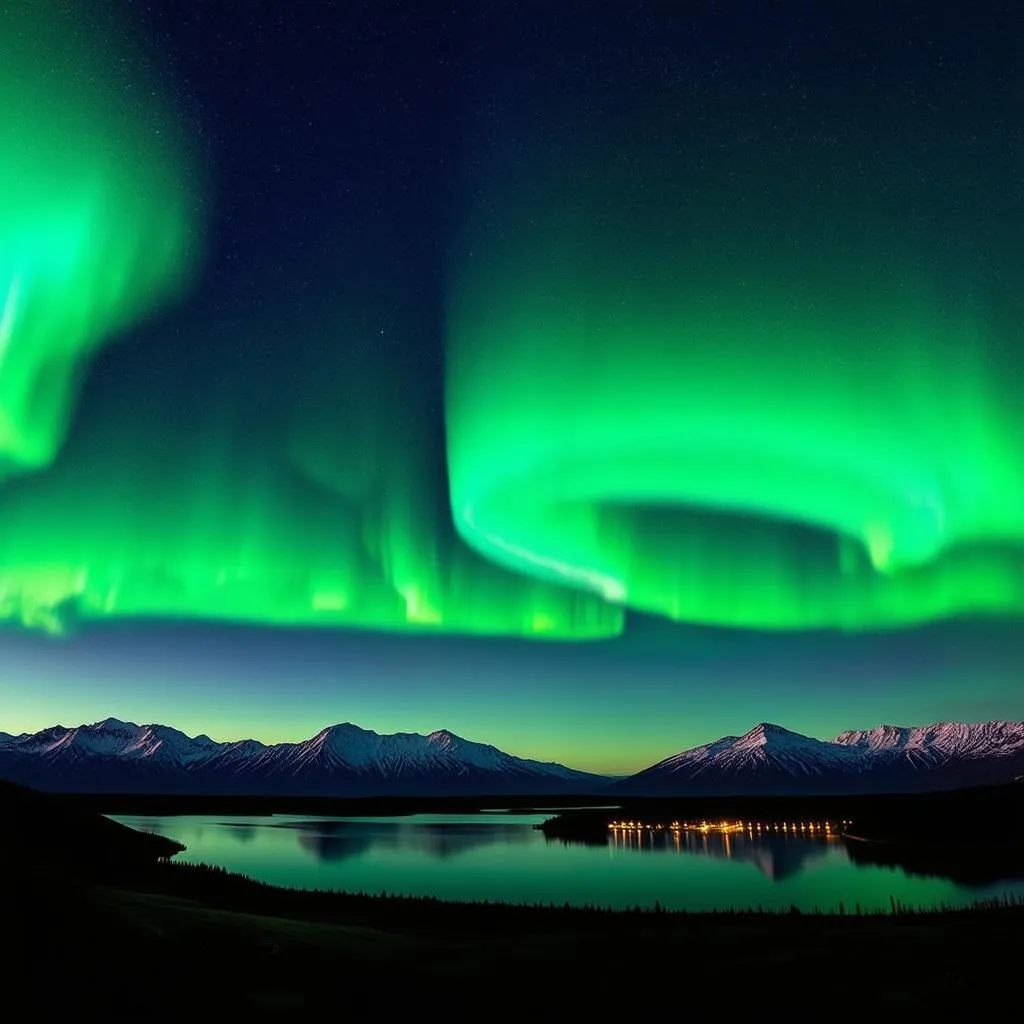 Northern Lights Over Icelandic Landscape