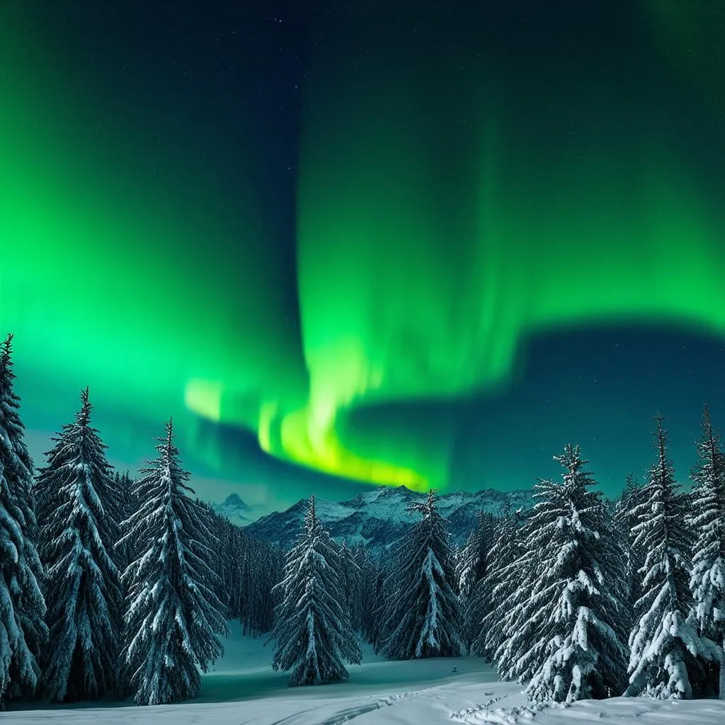 Northern Lights over a Snowy Landscape