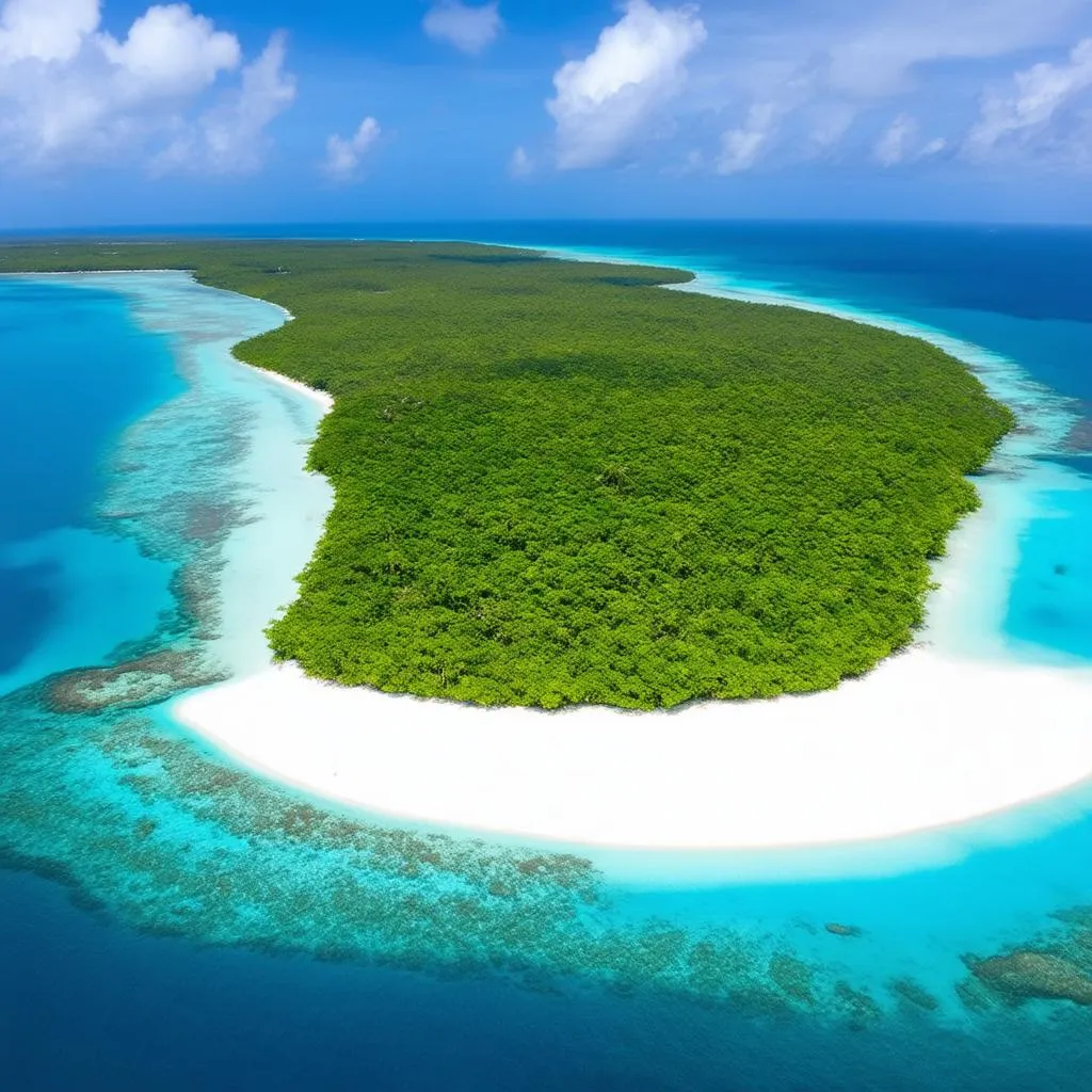 Aerial view of islands and reefs in the Northern Mariana Islands