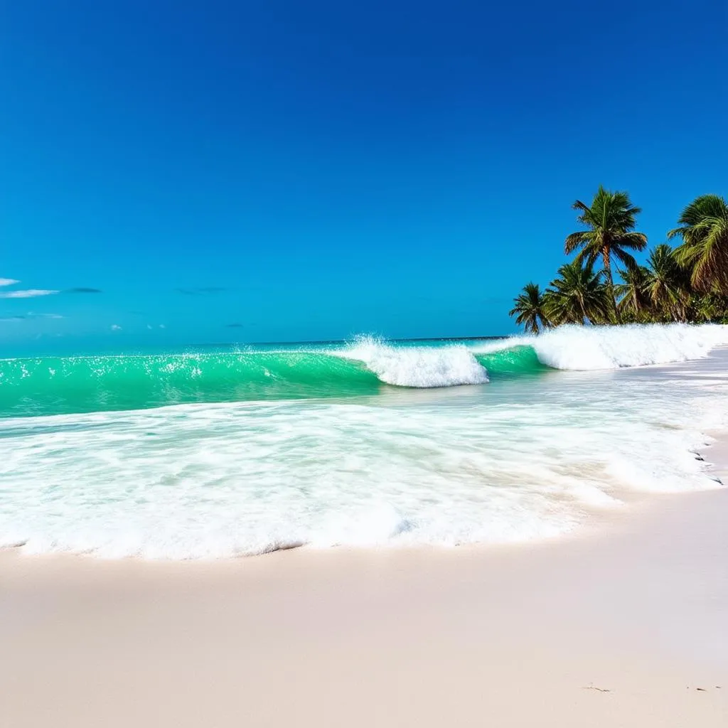 Ocean Waves Crashing on a Sunny Beach