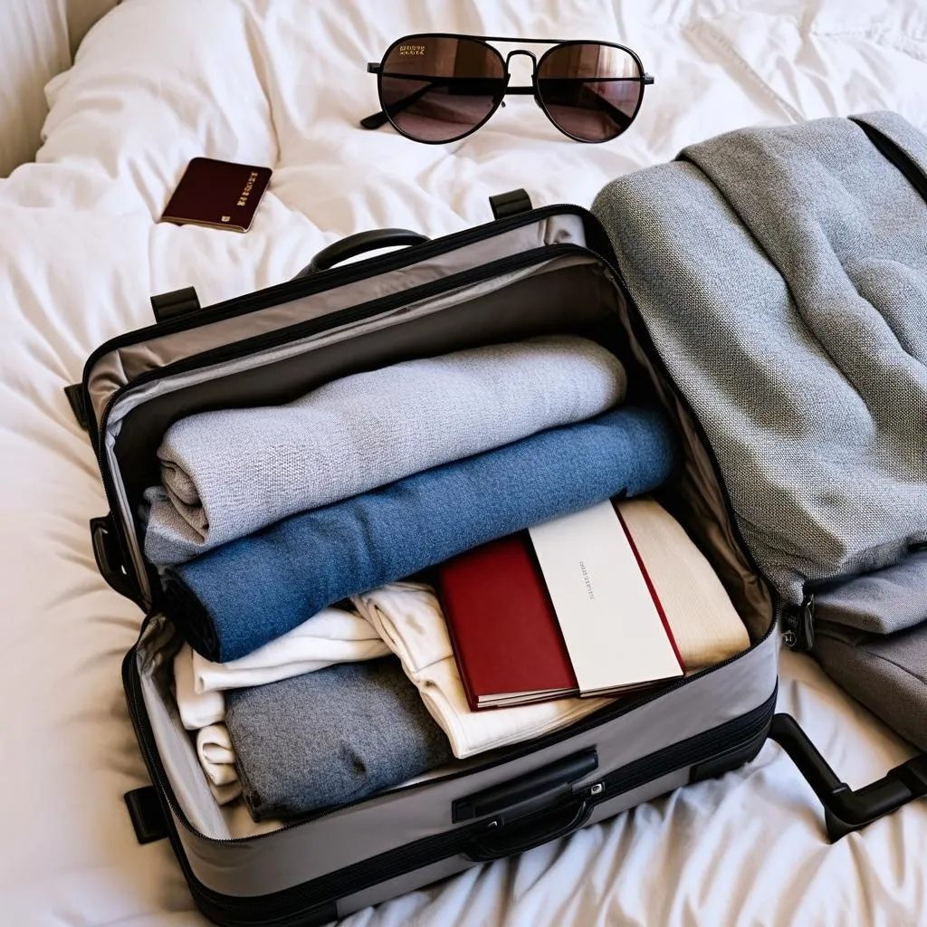 Open Suitcase on Bed