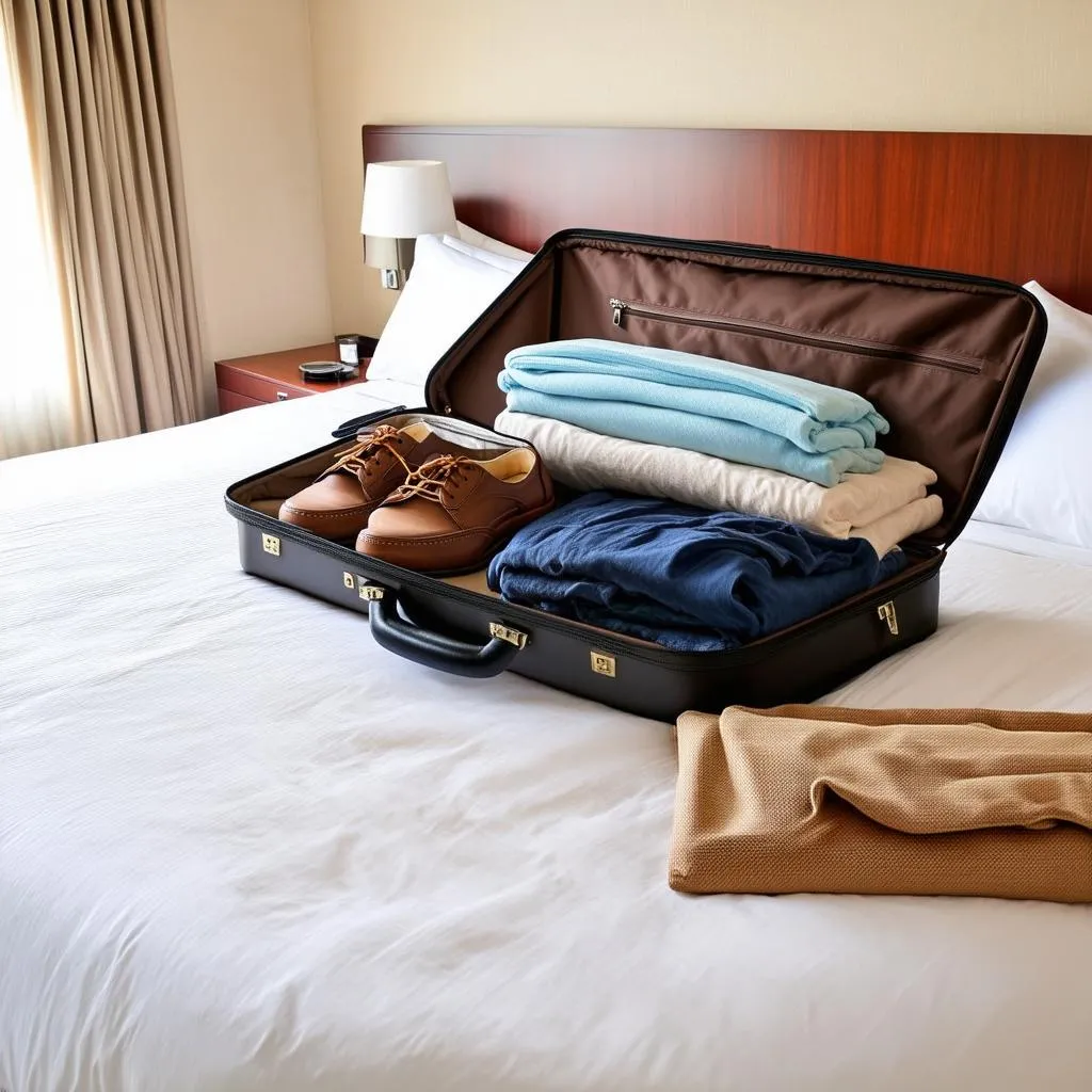 Suitcase Open on a Hotel Bed