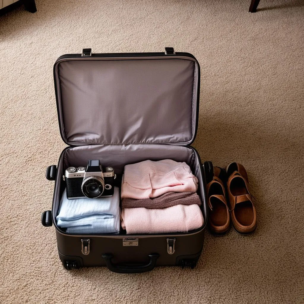 Open Suitcase with Travel Items