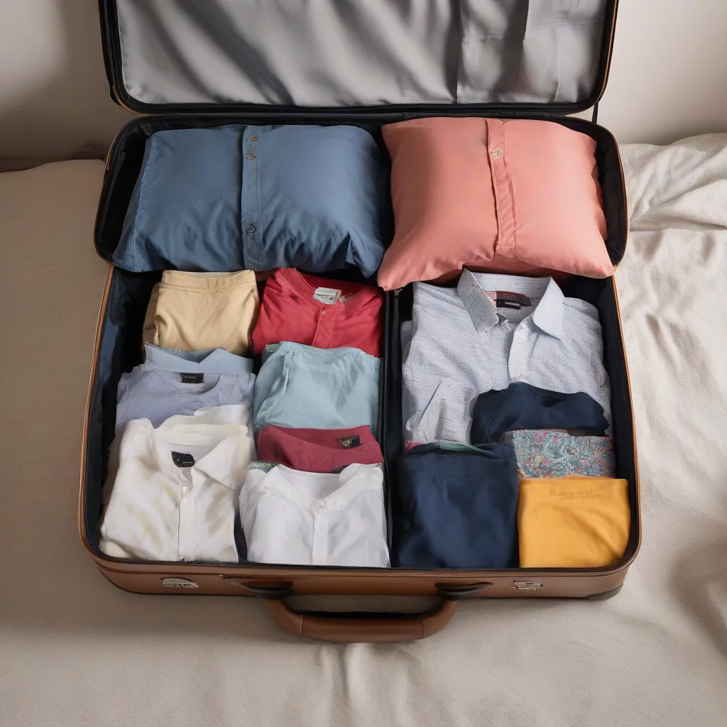 Colorful packing cubes organized in a suitcase