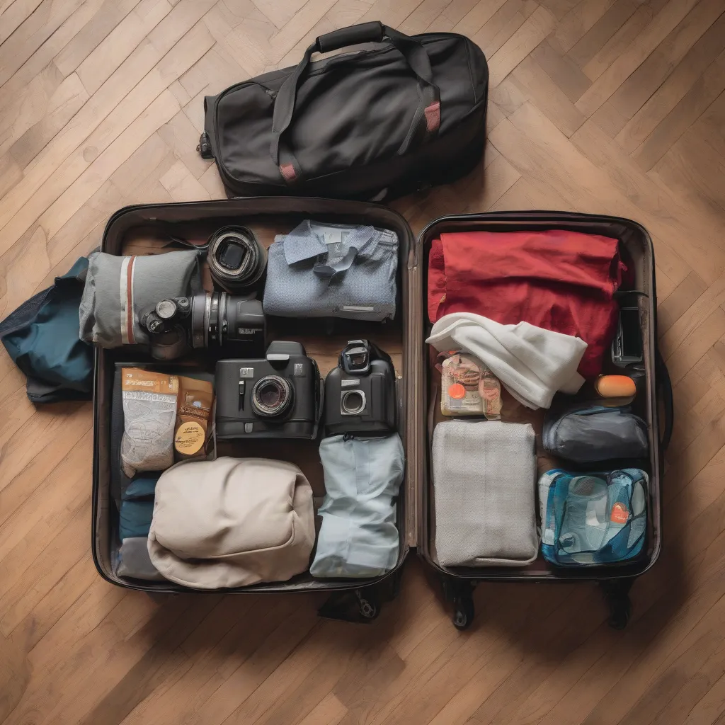 Suitcases and travel gear ready for a road trip adventure