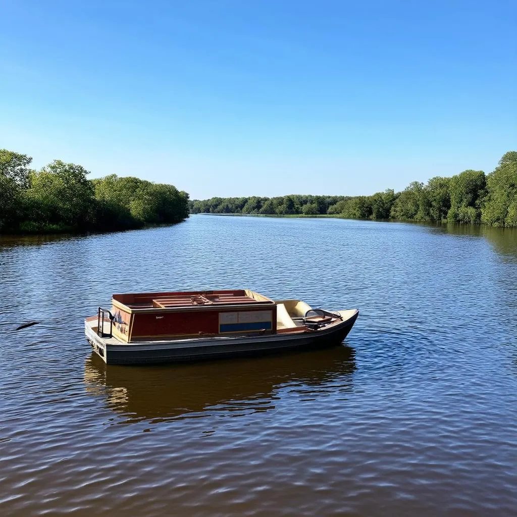 Paddle boat on a calm river 