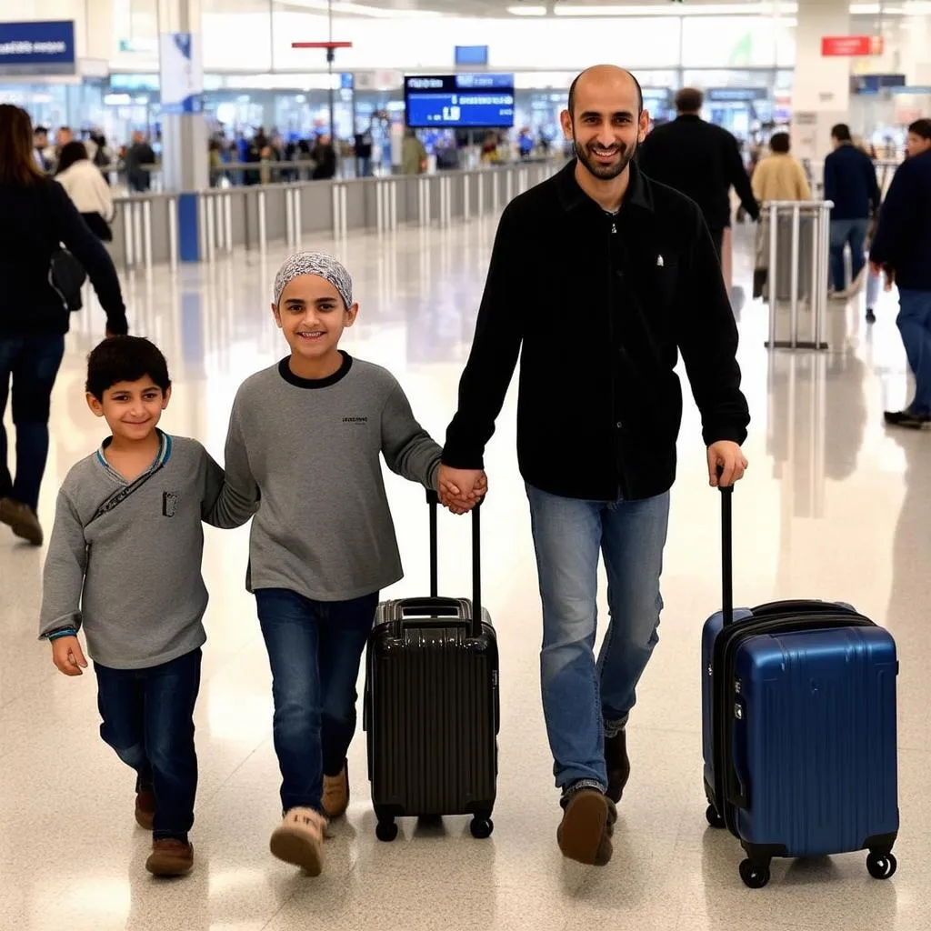 Palestinian Family Traveling with Suitcases