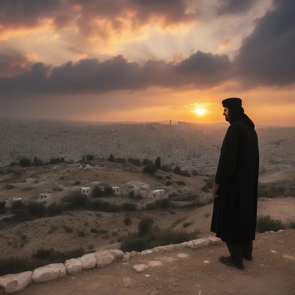 Palestinian Man Looking at Sunset