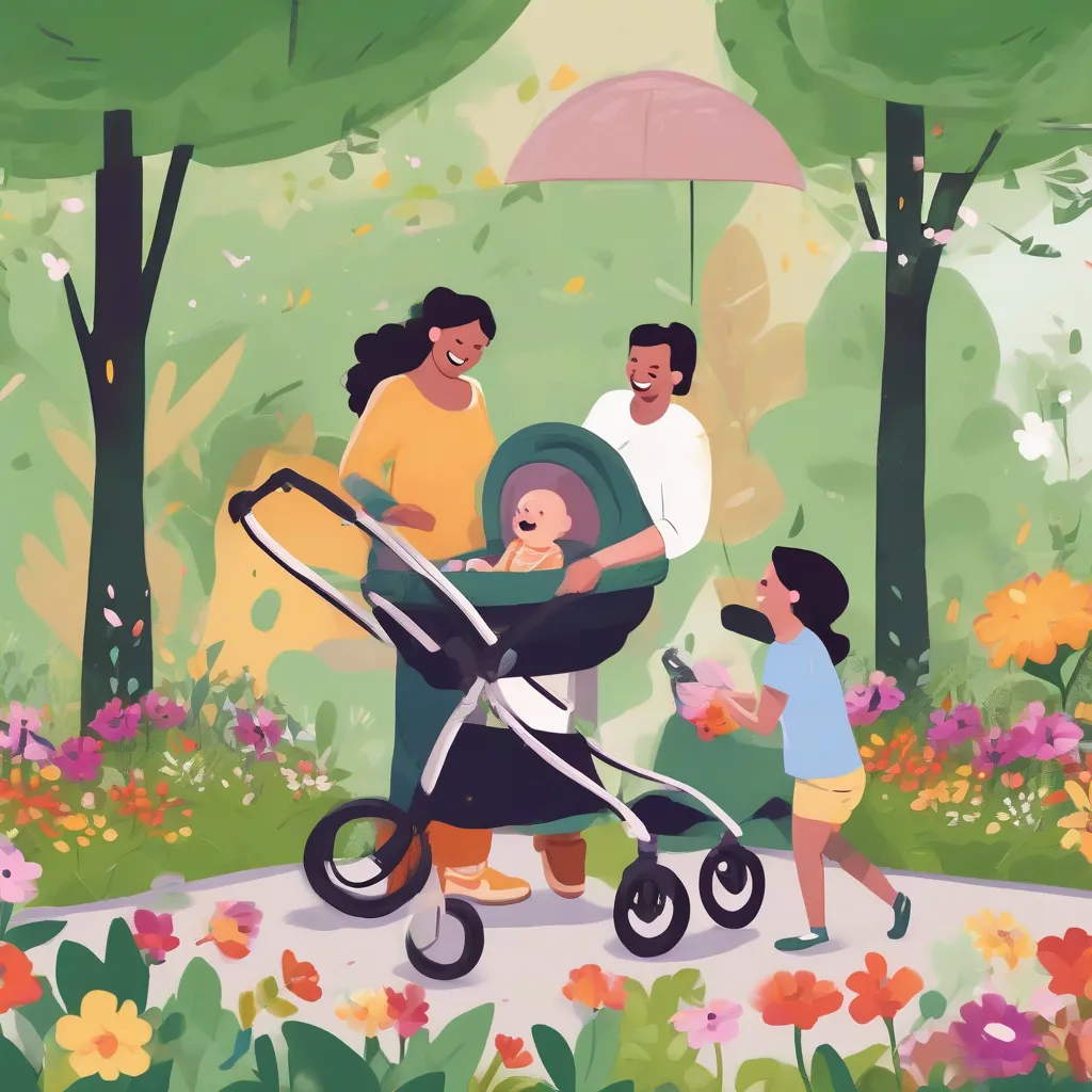 Parents Pushing Stroller in Park