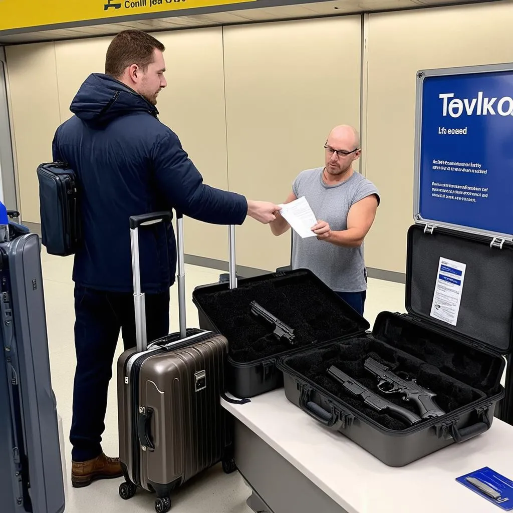 Passenger Checking in Firearm at Airport Counter