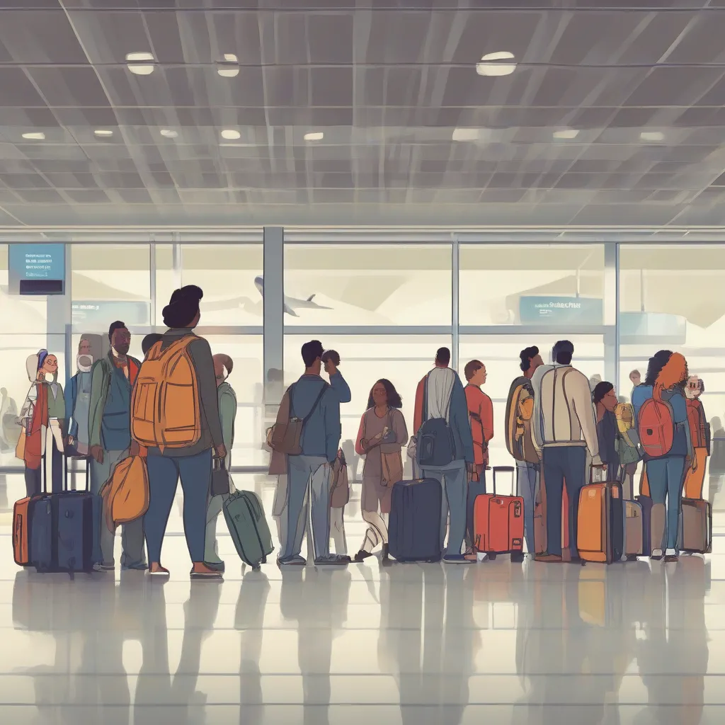 Passengers Waiting in Line at Airport Security