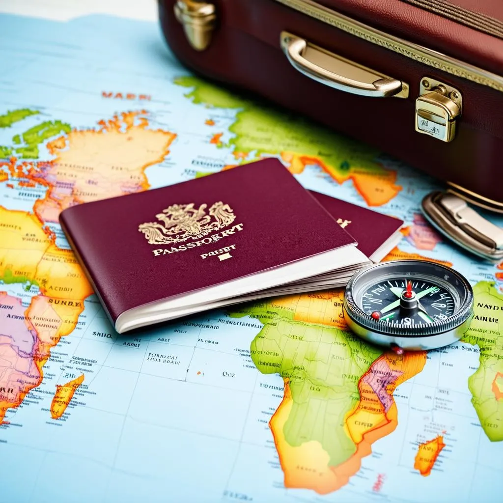 Passport and Luggage on a Map