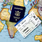 Passport and Plane Ticket on World Map