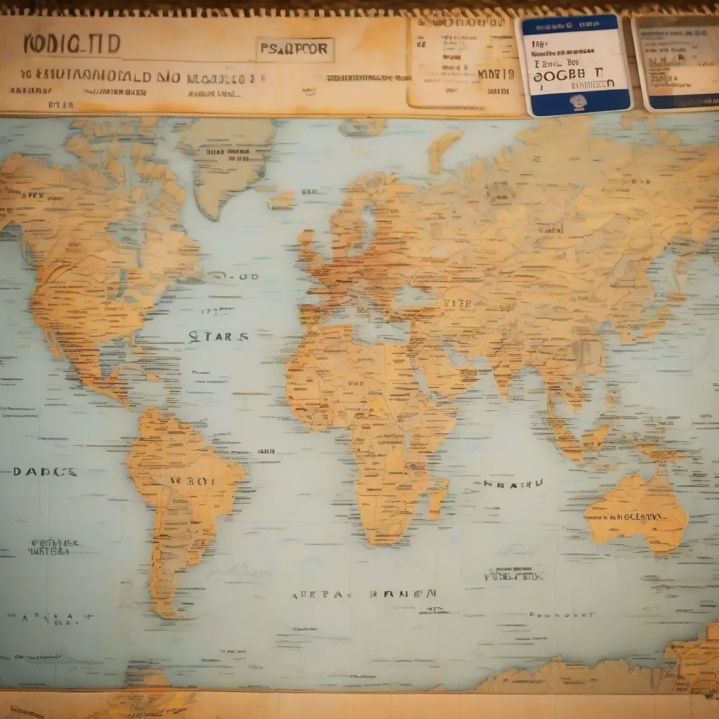 Passport and Plane Tickets on a Map