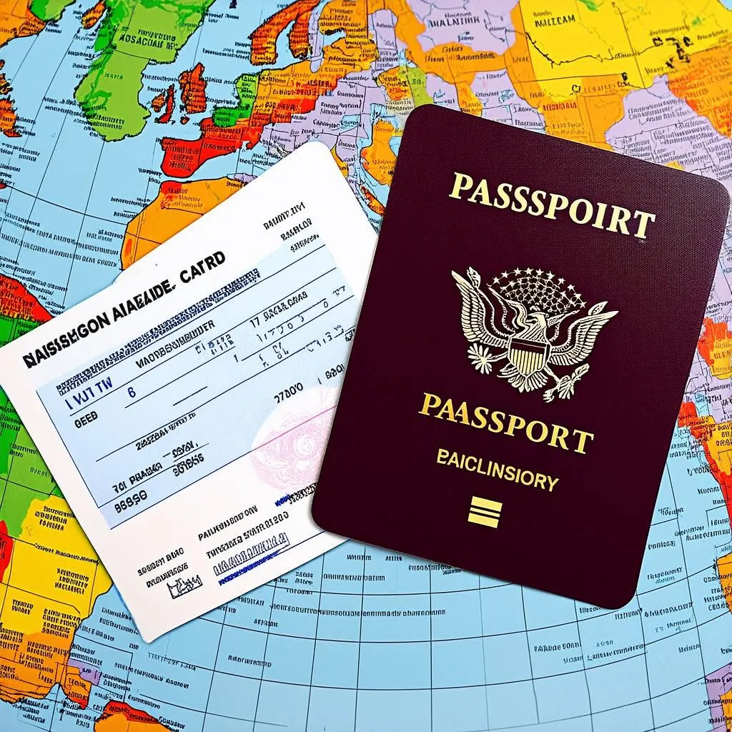 Passport and Vaccine Card on World Map