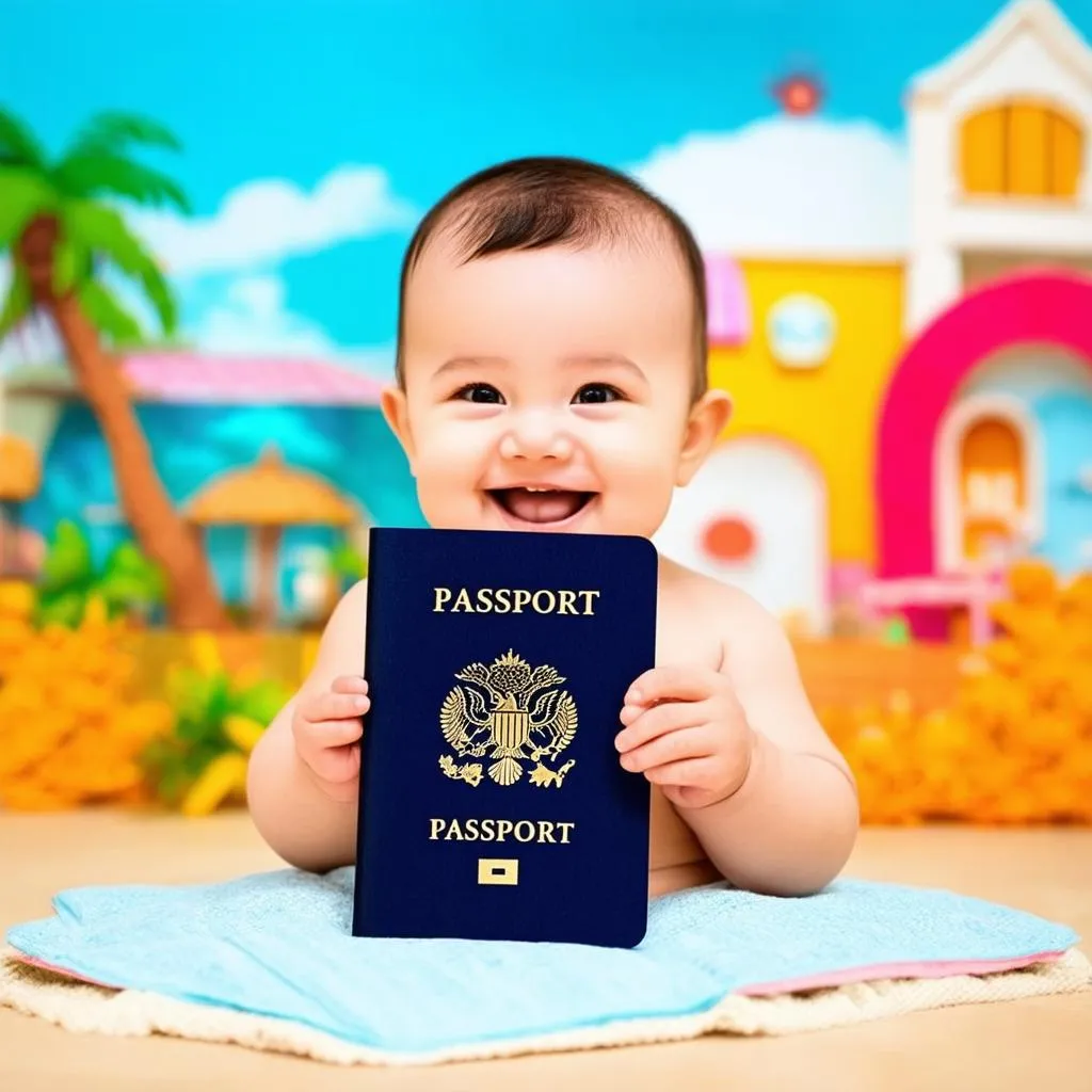 Baby holding a passport