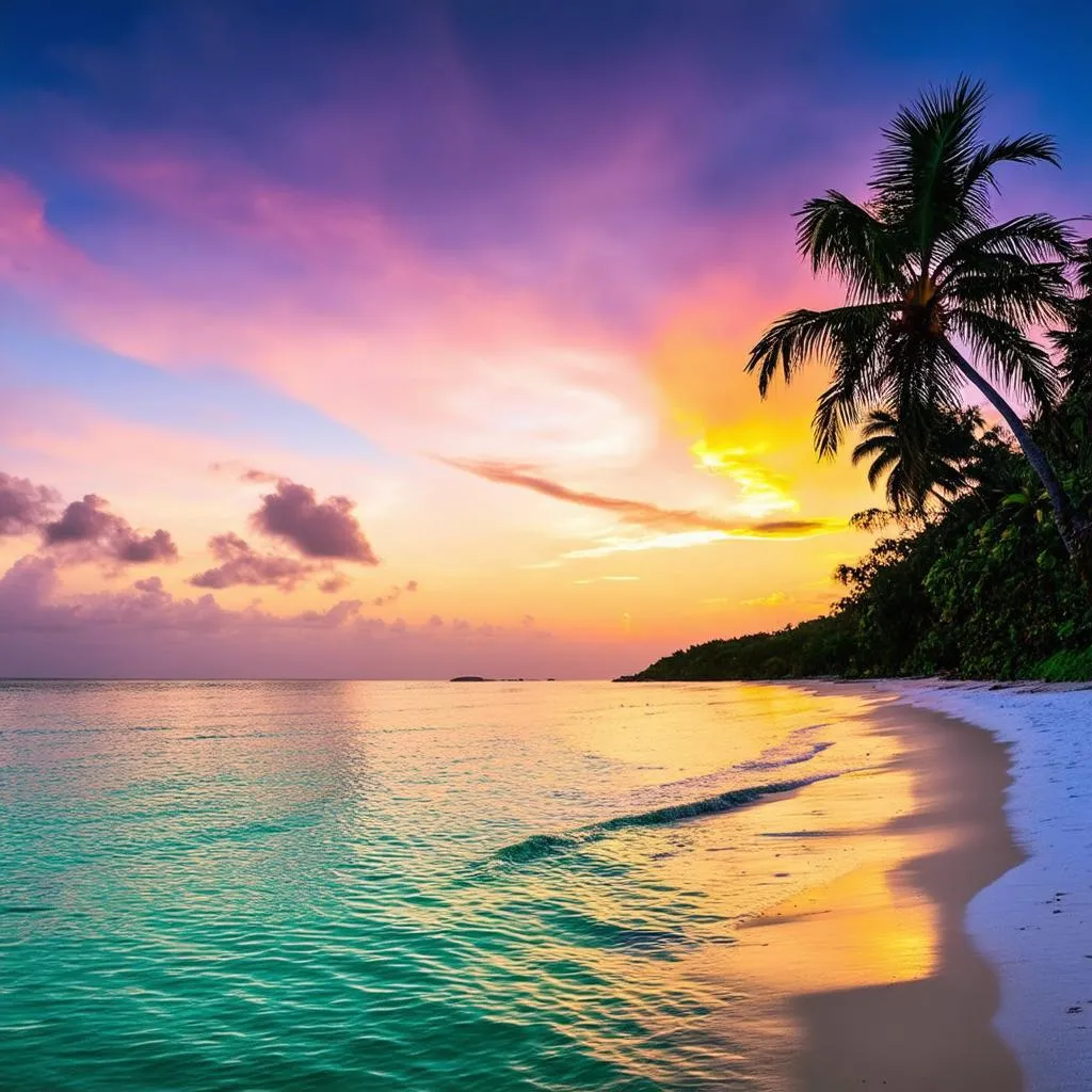 Sunset over a pristine beach in the Philippines