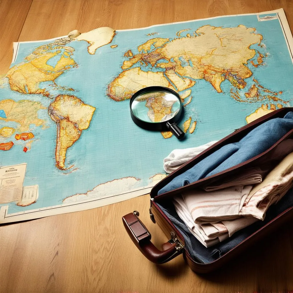 Planning a trip with a map and luggage