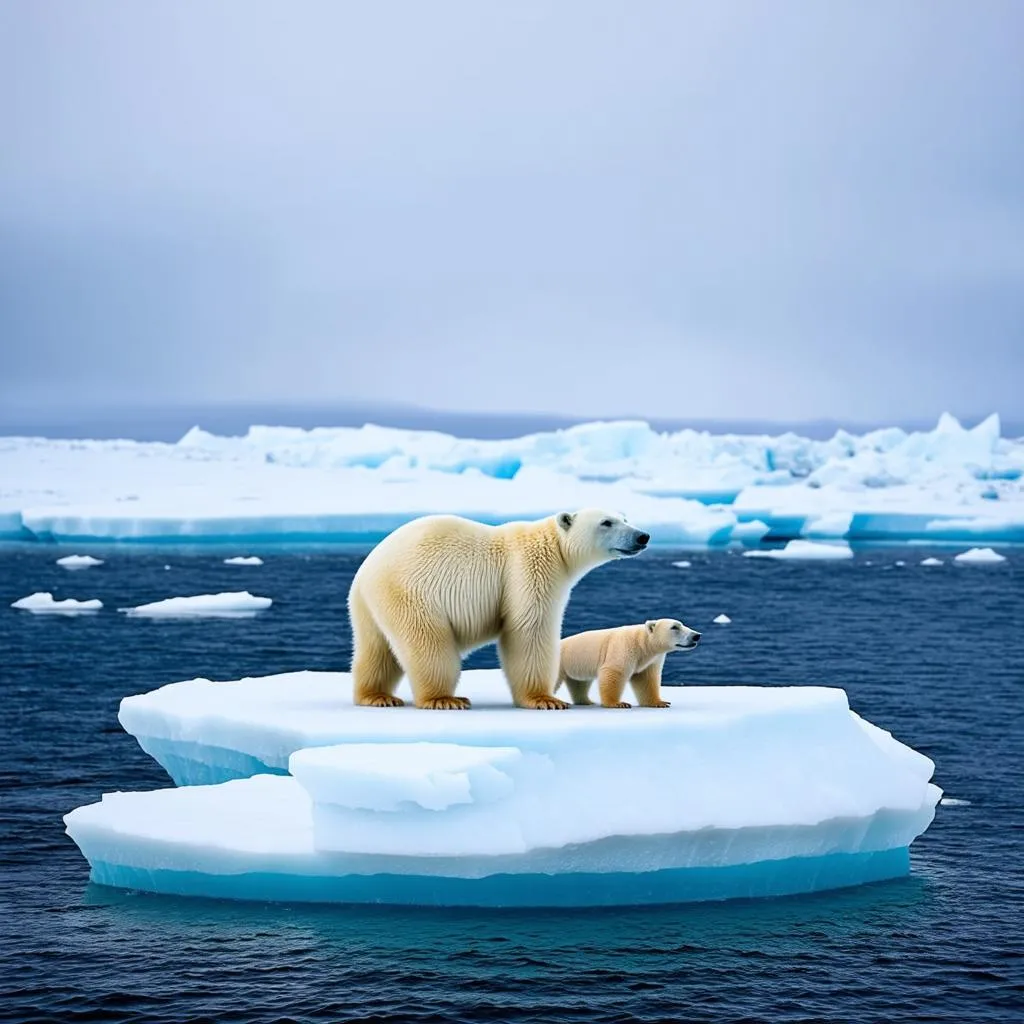 Polar Bear Family on Ice Floe