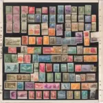 A collection of colorful postage stamps neatly organized in an album