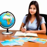 Woman studying travel brochures