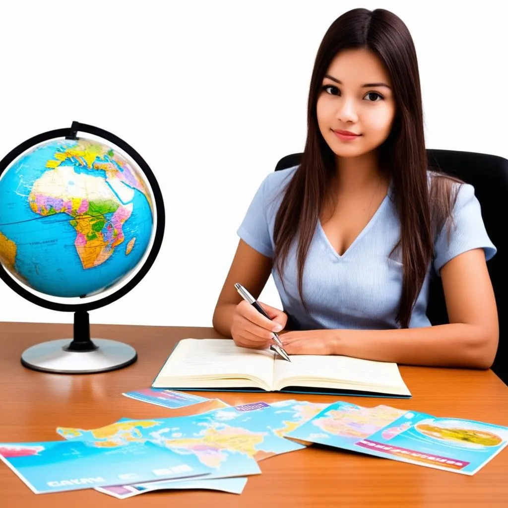 Woman studying travel brochures