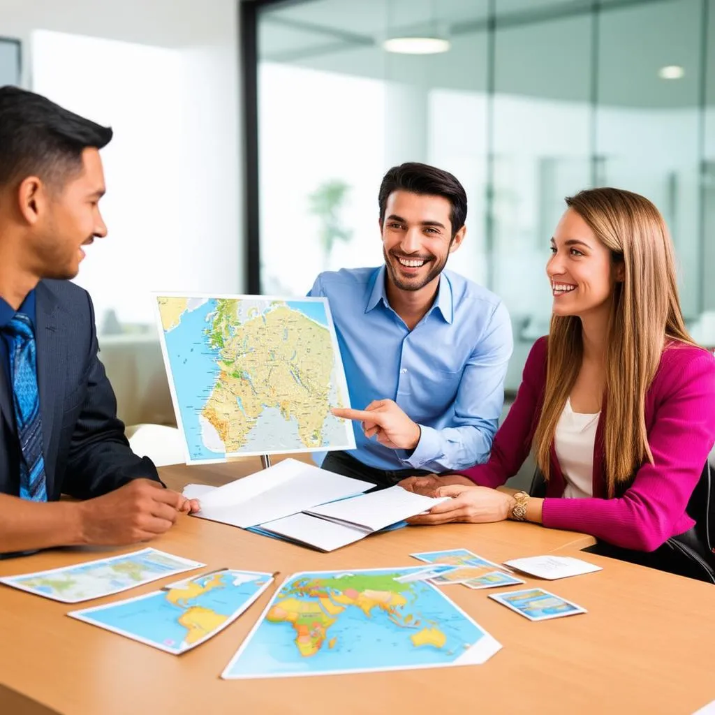 Travel agent assisting a couple