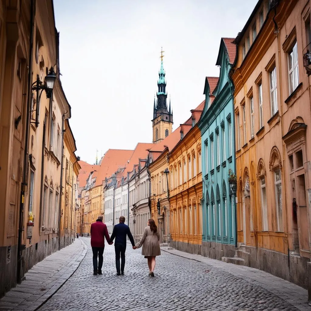 Charming cobblestone street in Prague