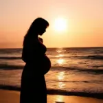 Pregnant Woman Watching Sunset on Beach