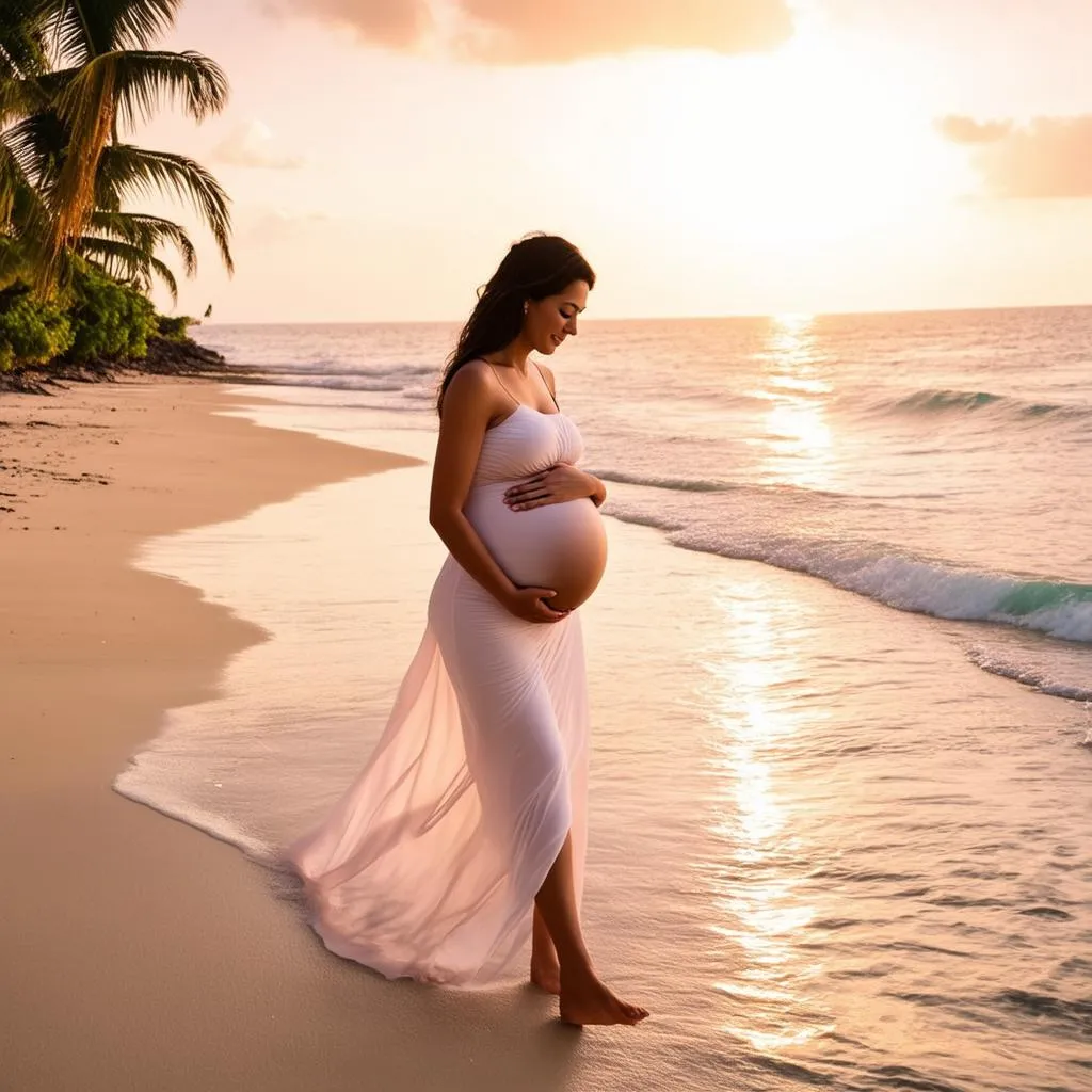 Pregnant Woman on Beach