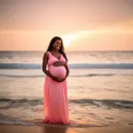 Pregnant Woman Relaxing on Beach