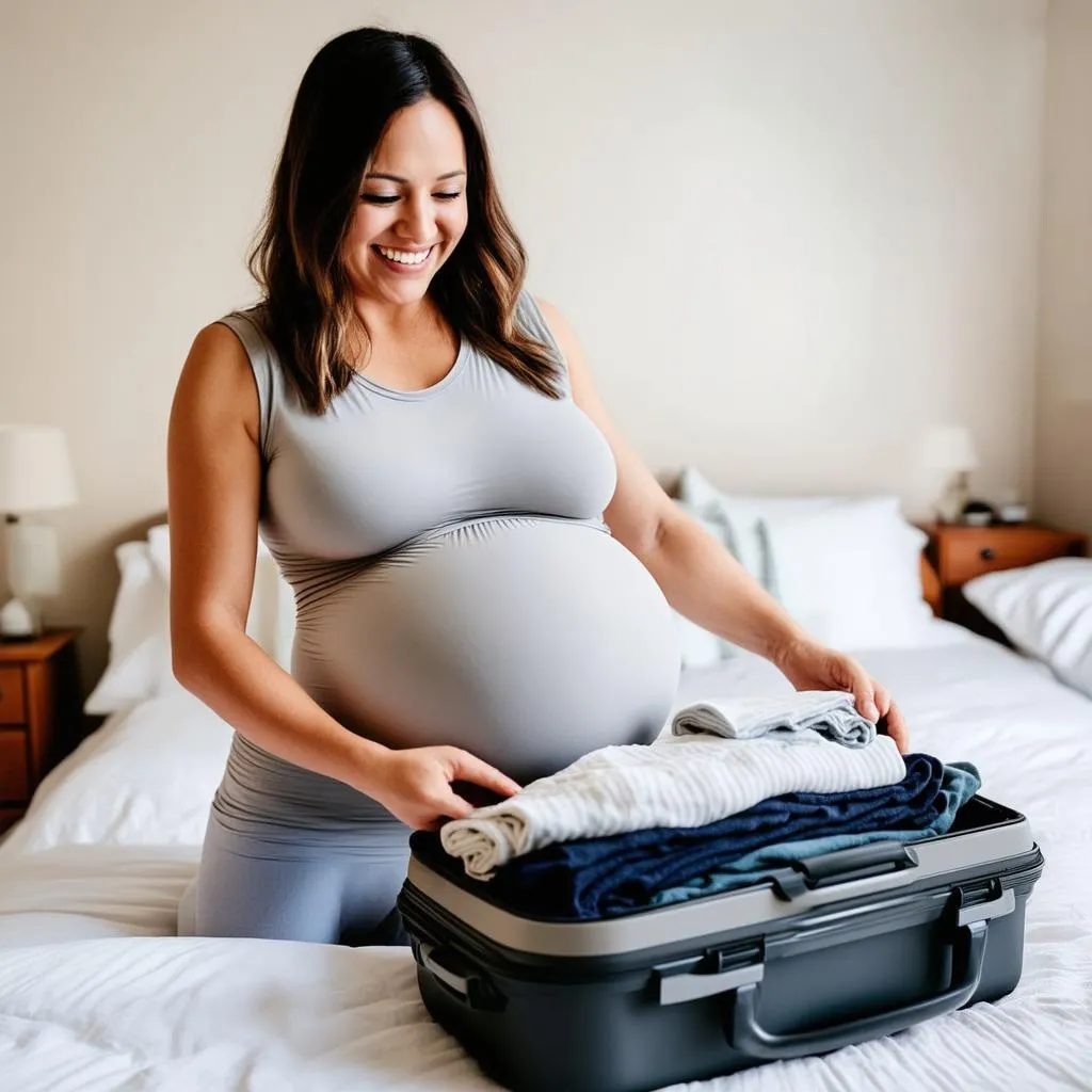 Pregnant Woman Packing Suitcase