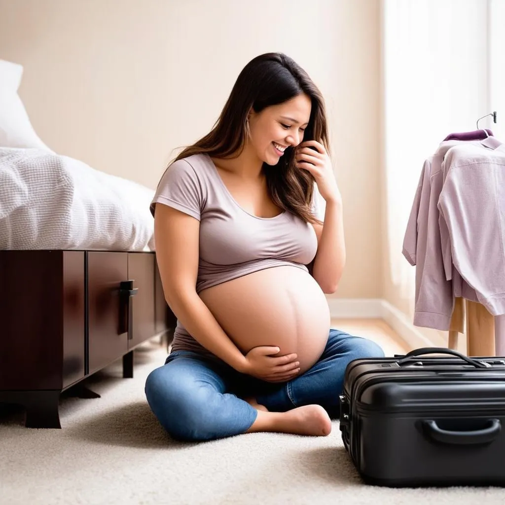 Pregnant Woman Packing Suitcase