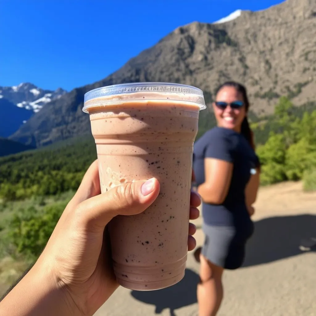 Enjoying a Protein Shake on a Scenic Hike