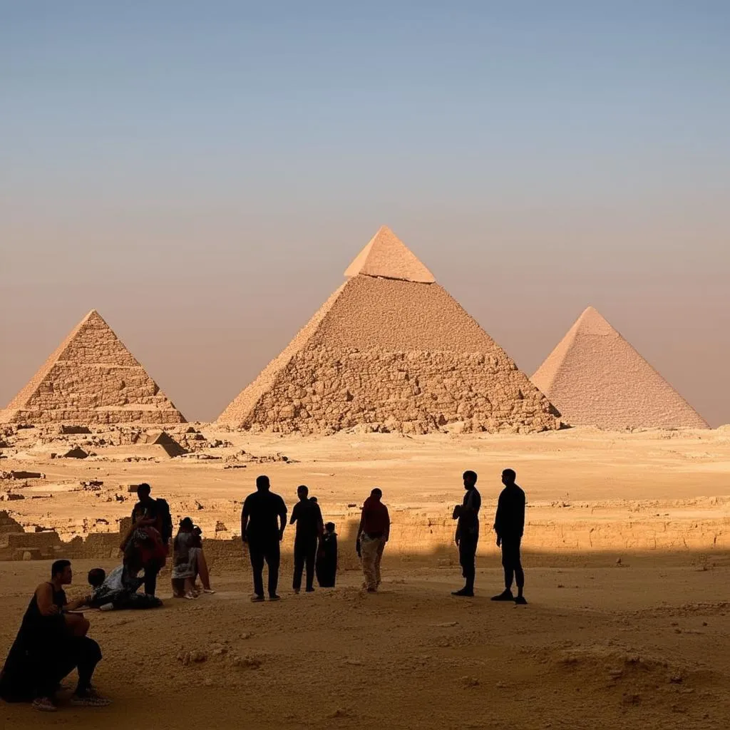 Pyramids of Giza at sunset