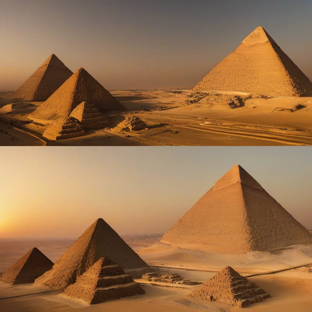 The Pyramids of Giza at sunset