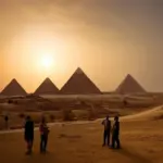 Pyramids of Giza at Sunset