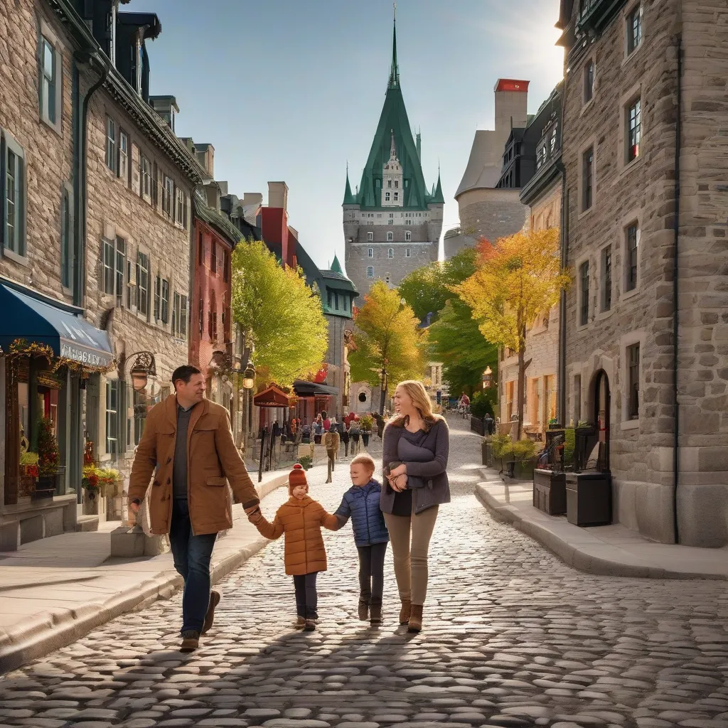 Family Exploring the Streets of Old Quebec City