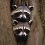 Raccoon mother and kits