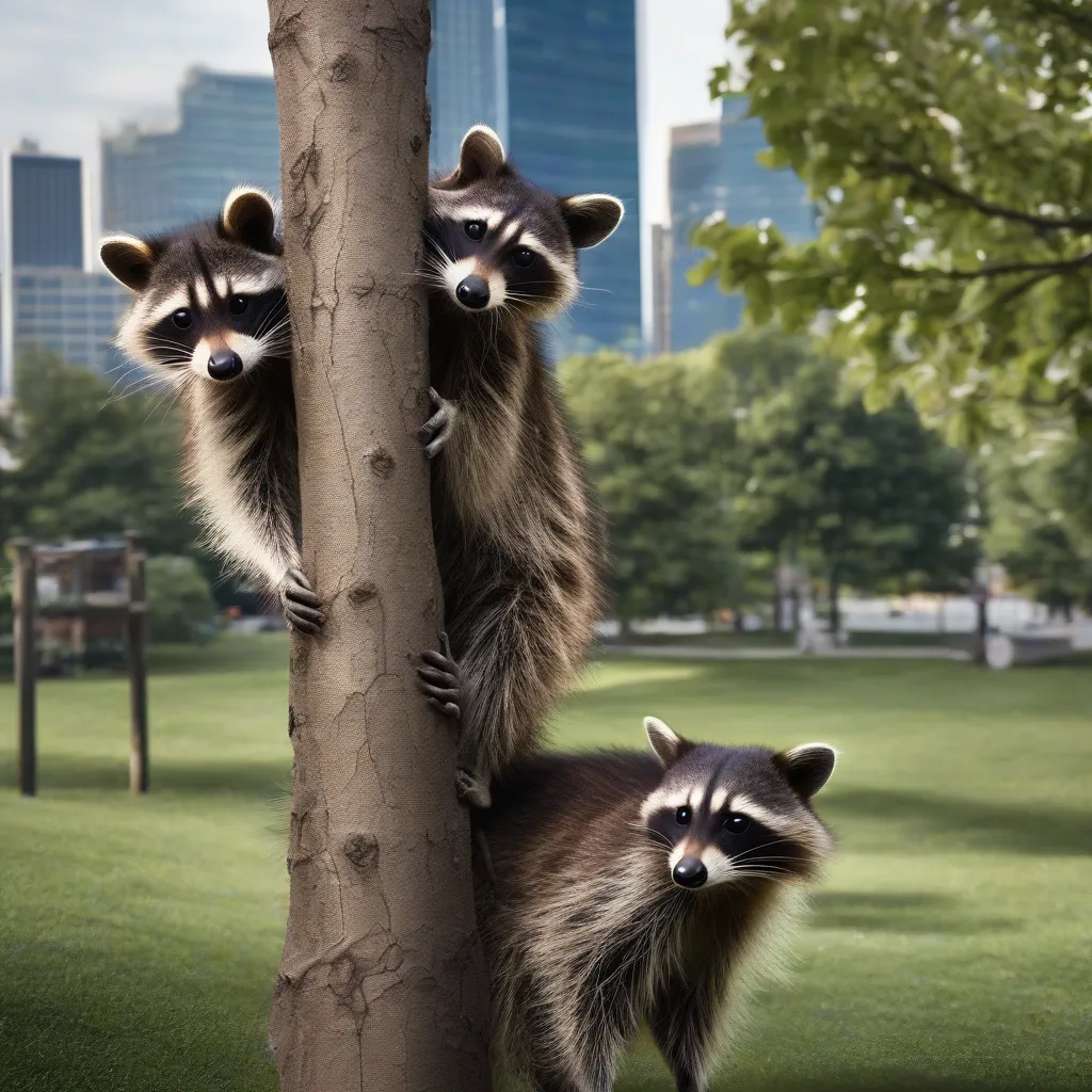 Raccoons in a city park