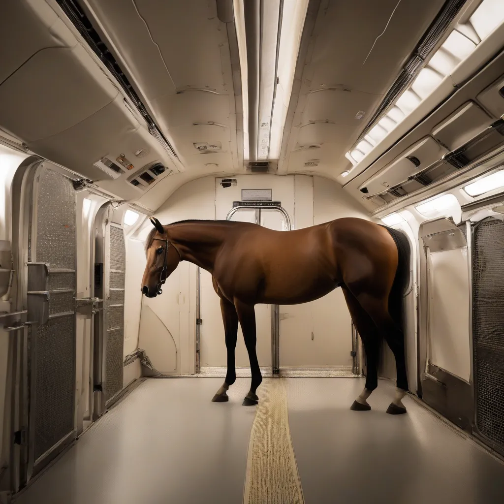 Racehorse Inside Plane Stall