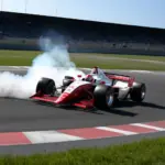 A racing car speeding around a circular track