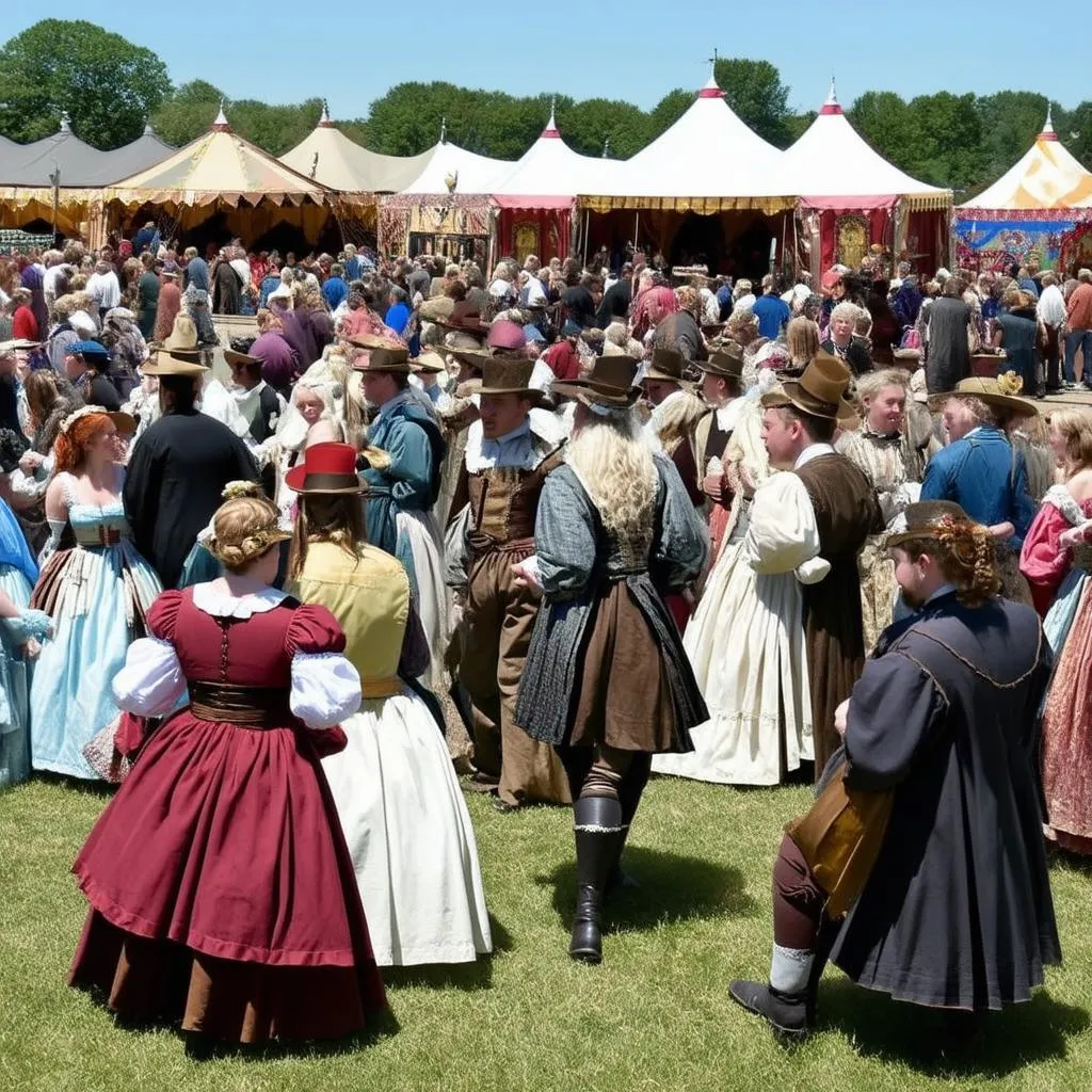 A bustling crowd at a Renaissance Faire