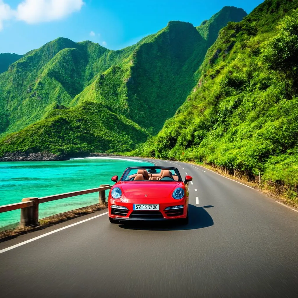 Rental Car on Scenic Vietnamese Road