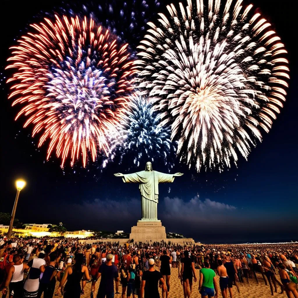 New Year's Eve fireworks over Copacabana Beach