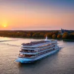 Sunset over a river cruise