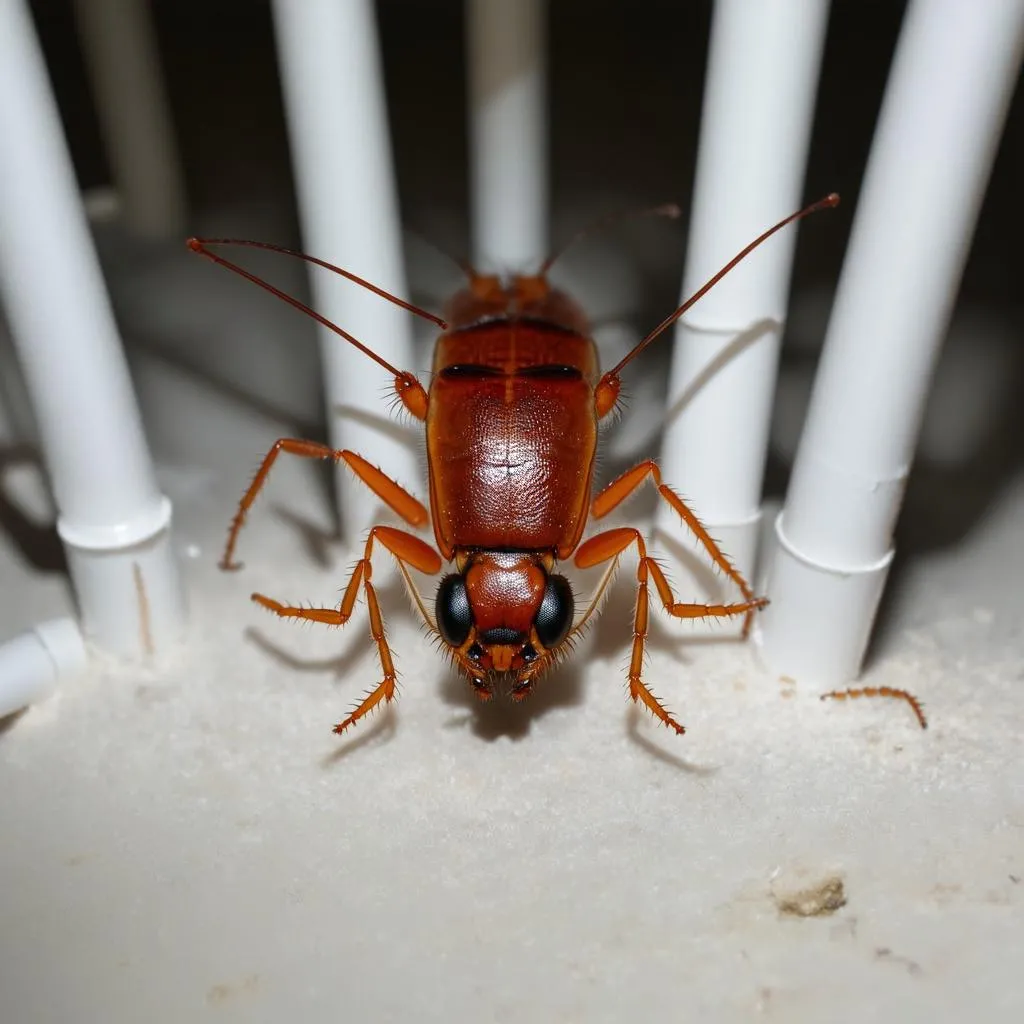 Roach Crawling in Pipes