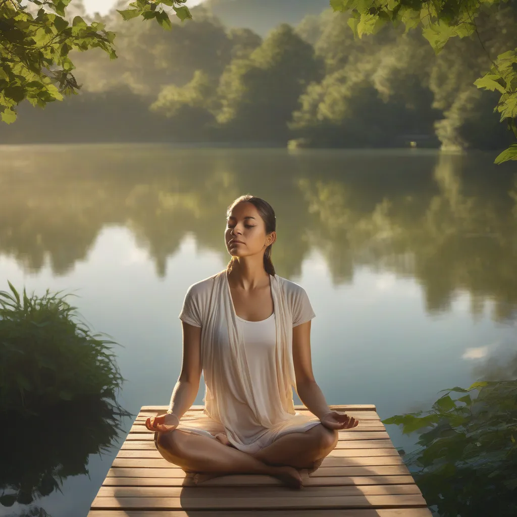 Woman Meditating by Lake