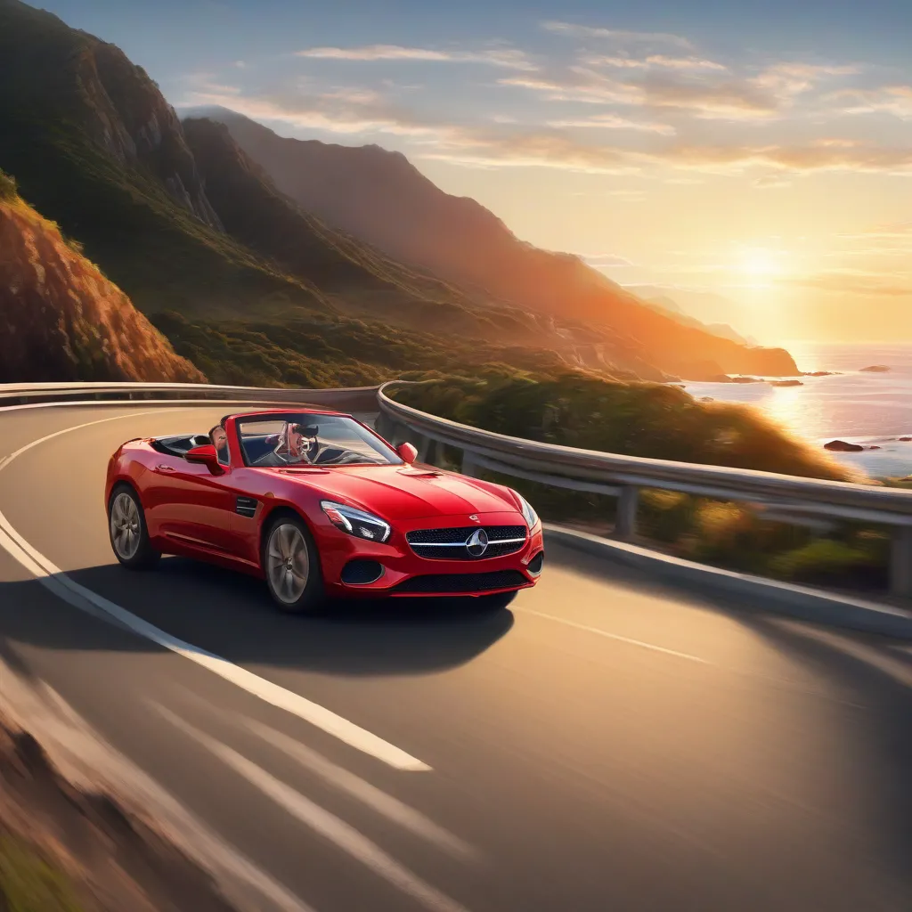 Car cruising along a scenic coastal highway